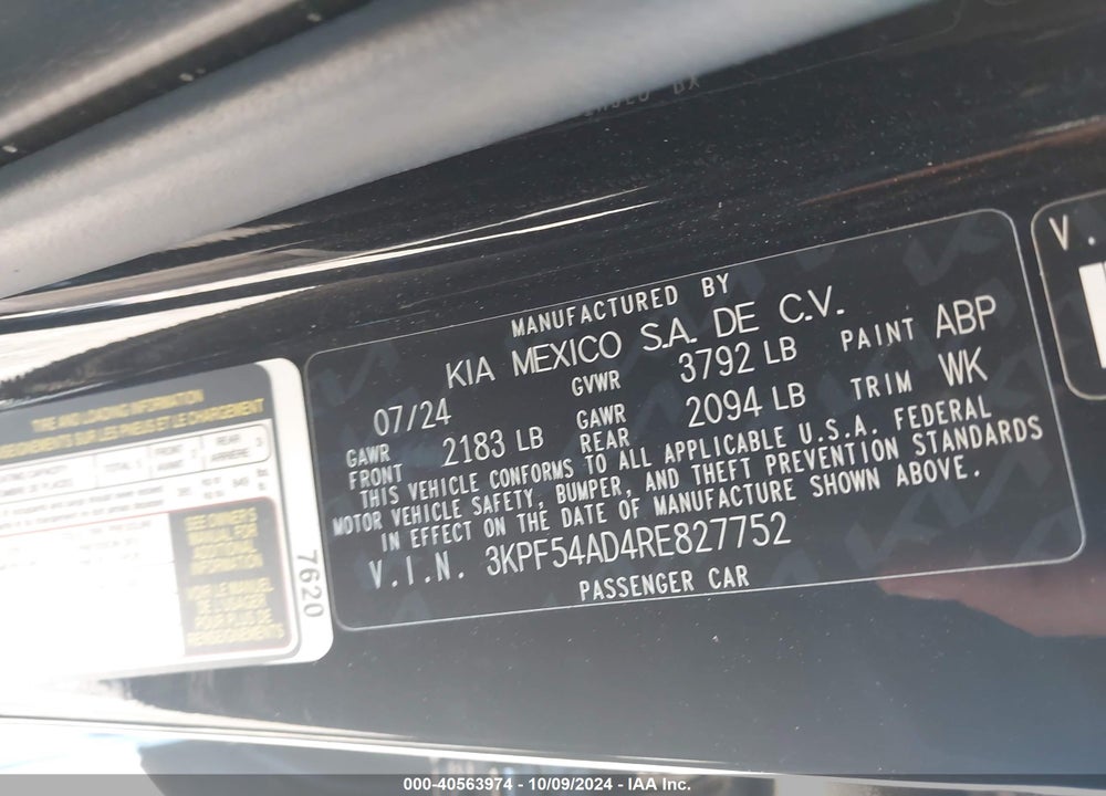 2024 KIA FORTE VIN: 3KPF54AD4RE827752