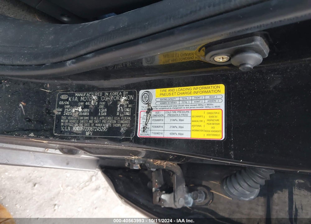 2006 KIA SPORTAGE EX V6/LX V6 VIN: KNDJF723067245299