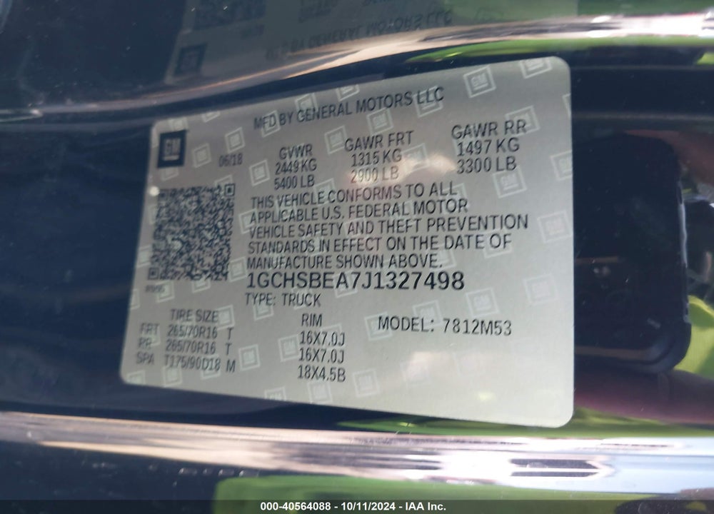 2018 CHEVROLET COLORADO WT VIN: 1GCHSBEA7J1327498