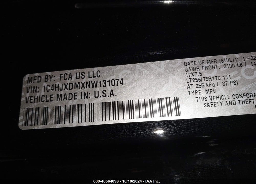 2022 JEEP WRANGLER UNLIMITED WILLYS 4X4 VIN: 1C4HJXDMXNW131074