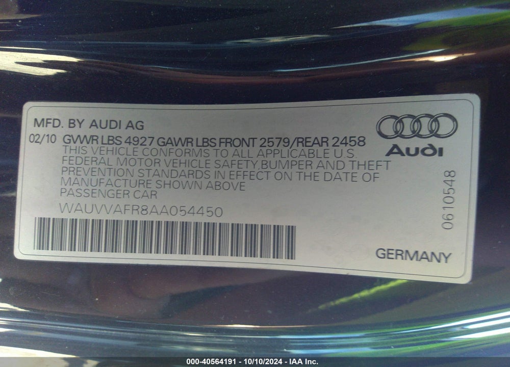 2010 AUDI S5 4.2 PREMIUM PLUS VIN: WAUVVAFR8AA054450
