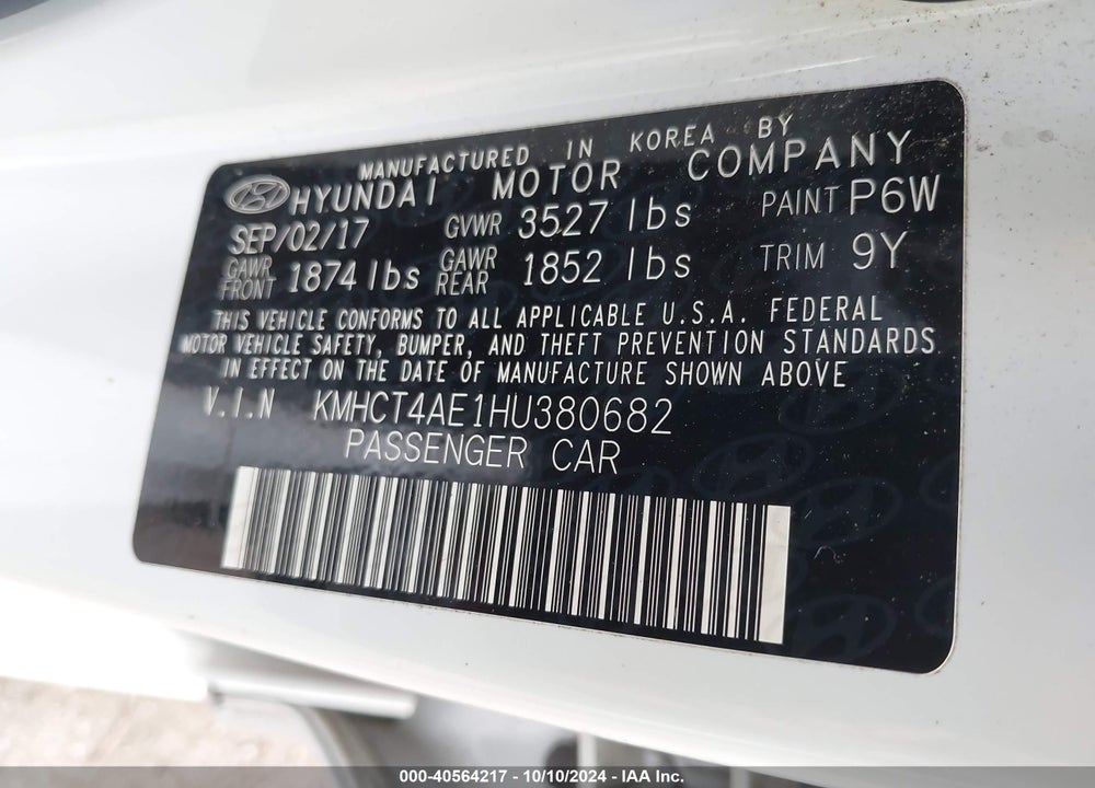 2017 HYUNDAI ACCENT SE VIN: KMHCT4AE1HU380682