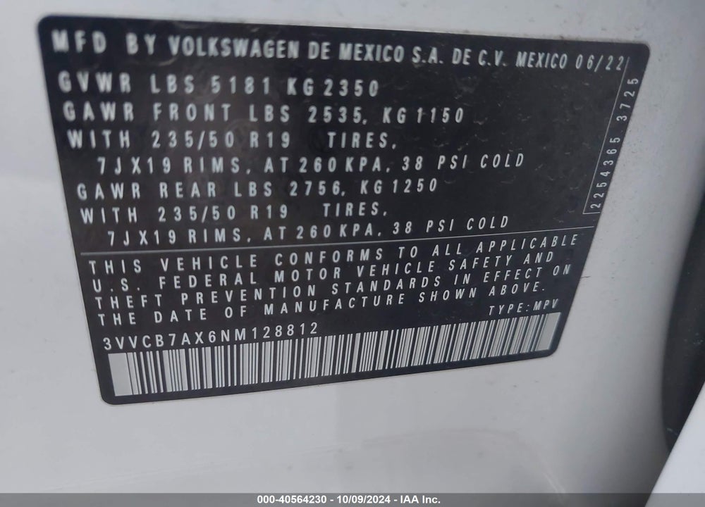 2022 VOLKSWAGEN TIGUAN 2.0T SE R-LINE BLACK VIN: 3VVCB7AX6NM128812