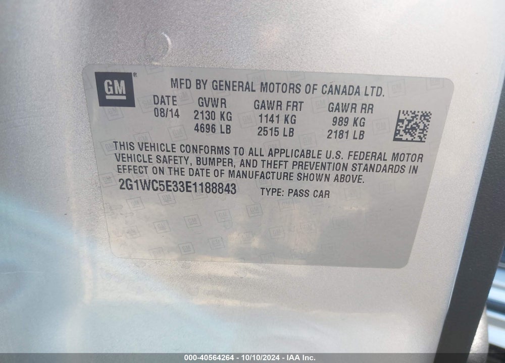 2014 CHEVROLET IMPALA LIMITED LTZ VIN: 2G1WC5E33E1188843