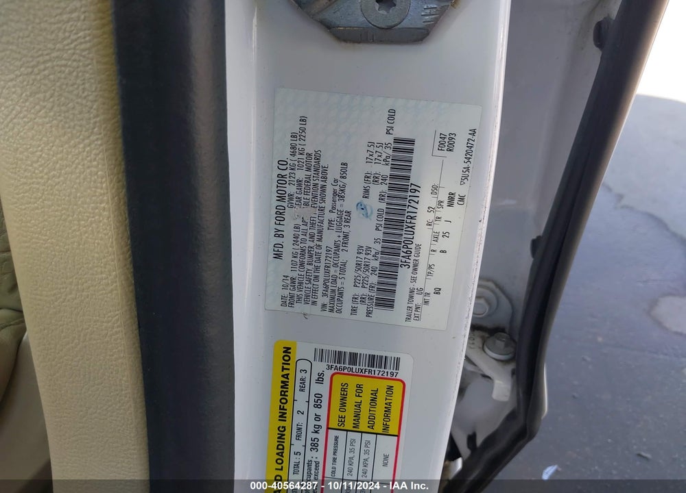 2015 FORD FUSION HYBRID SE VIN: 3FA6P0LUXFR172197