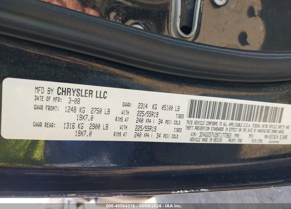 2009 DODGE JOURNEY SXT VIN: 3D4GG57V39T177363