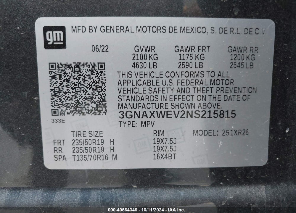 2022 CHEVROLET EQUINOX AWD RS VIN: 3GNAXWEV2NS215815