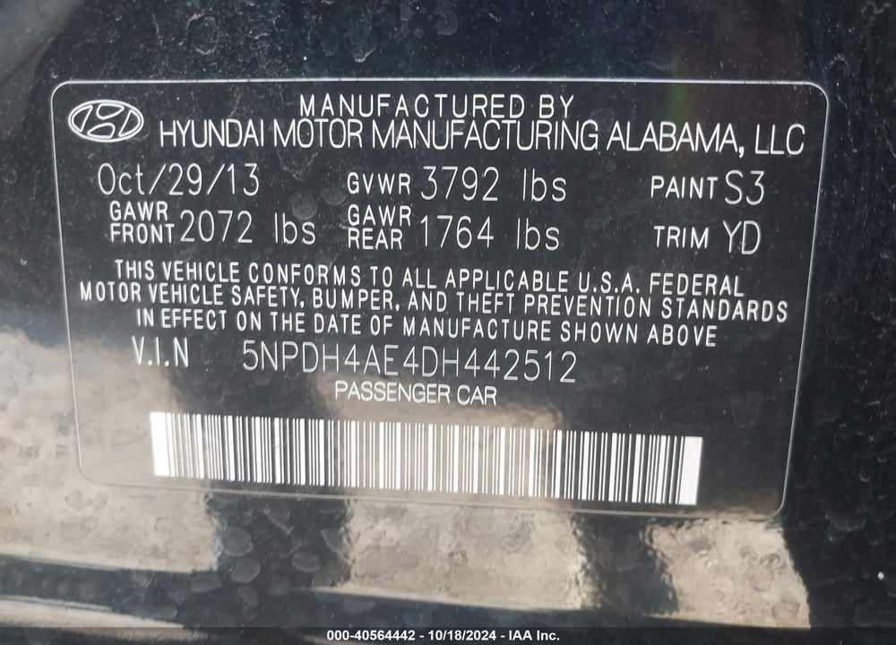 2013 HYUNDAI ELANTRA GLS VIN: 5NPDH4AE4DH442512
