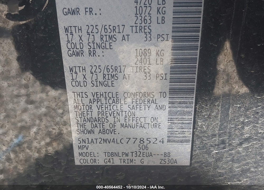 2020 NISSAN ROGUE S INTELLIGENT AWD VIN: 5N1AT2MV4LC778524