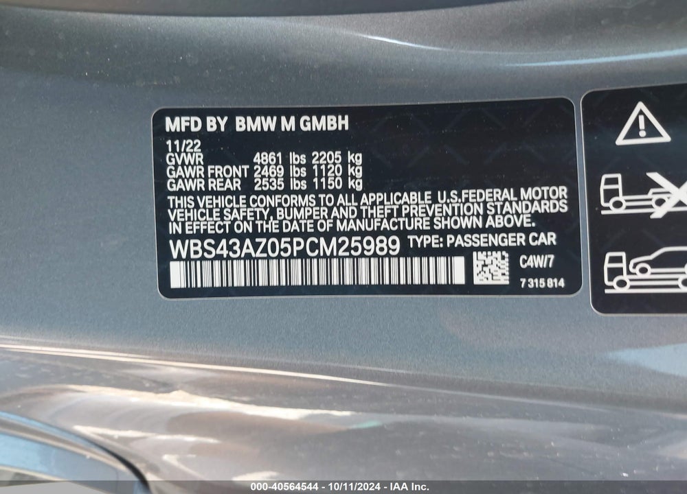 2023 BMW M4 COMPETITION XDRIVE VIN: WBS43AZ05PCM25989
