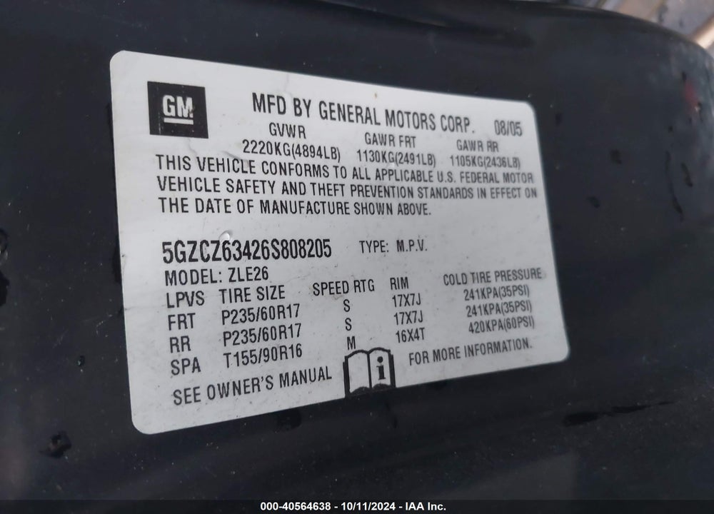 2006 SATURN VUE V6 VIN: 5GZCZ63426S808205