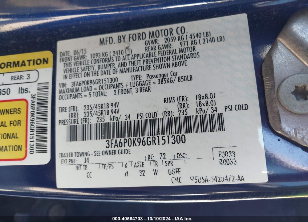 2016 FORD FUSION TITANIUM VIN: 3FA6P0K96GR151300