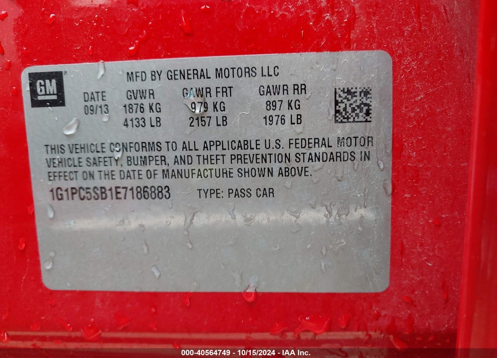 2014 CHEVROLET CRUZE 1LT AUTO VIN: 1G1PC5SB1E7186883