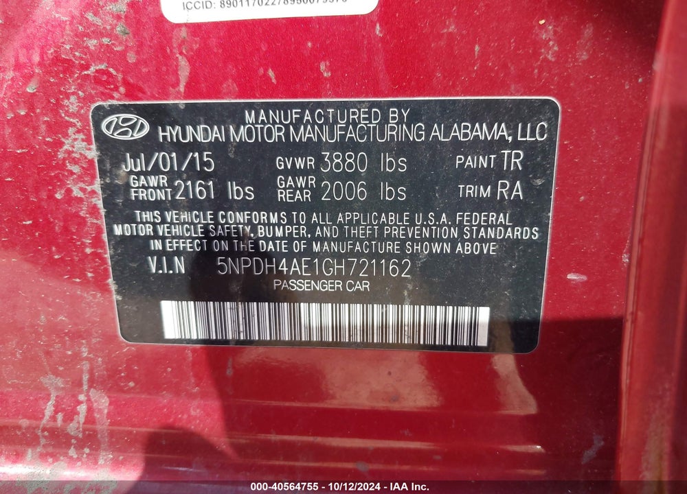 2016 HYUNDAI ELANTRA SE VIN: 5NPDH4AE1GH721162