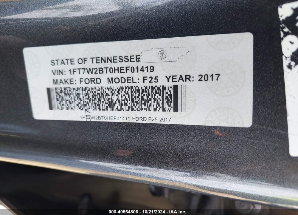 2017 FORD F-250 VIN: 1FT7W2BT0HEF01419