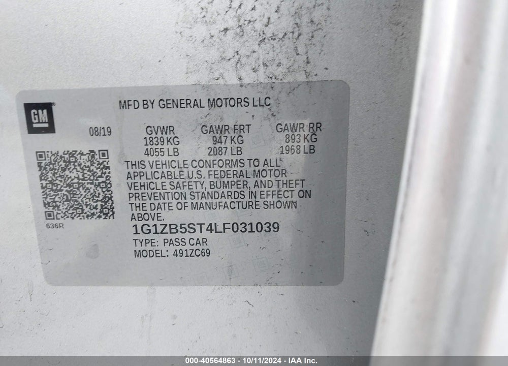 2020 CHEVROLET MALIBU FWD LS VIN: 1G1ZB5ST4LF031039