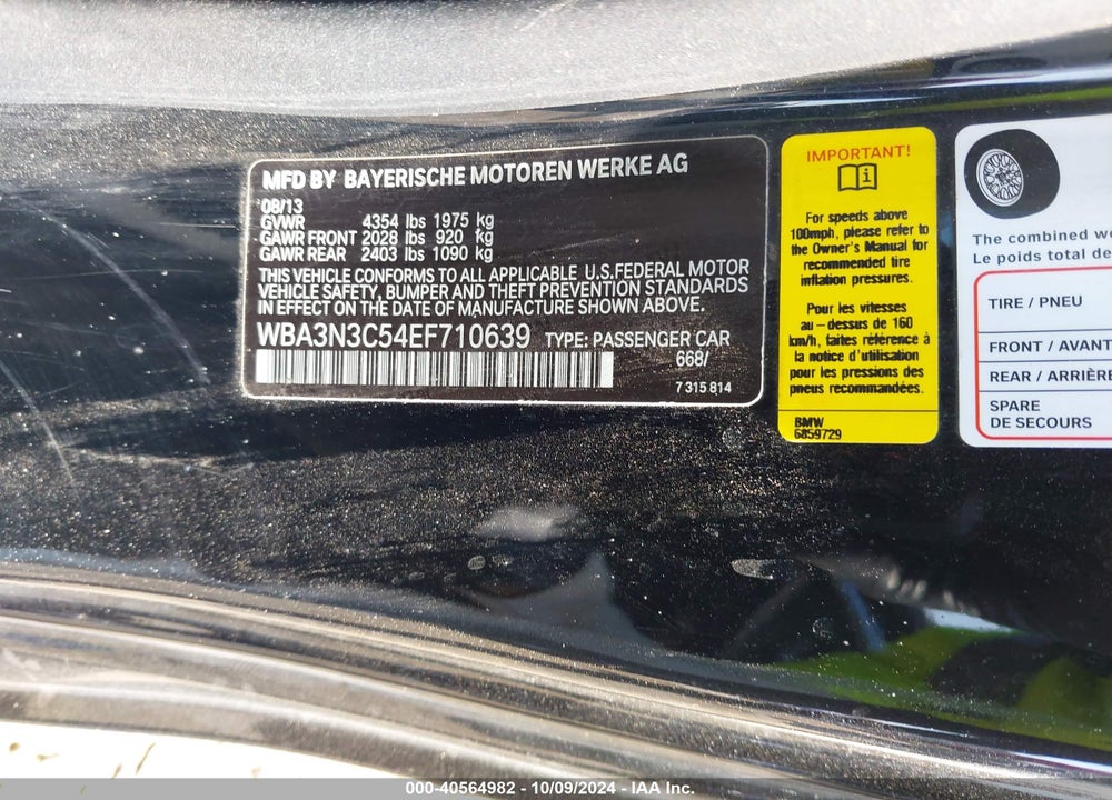 2014 BMW 428I VIN: WBA3N3C54EF710639