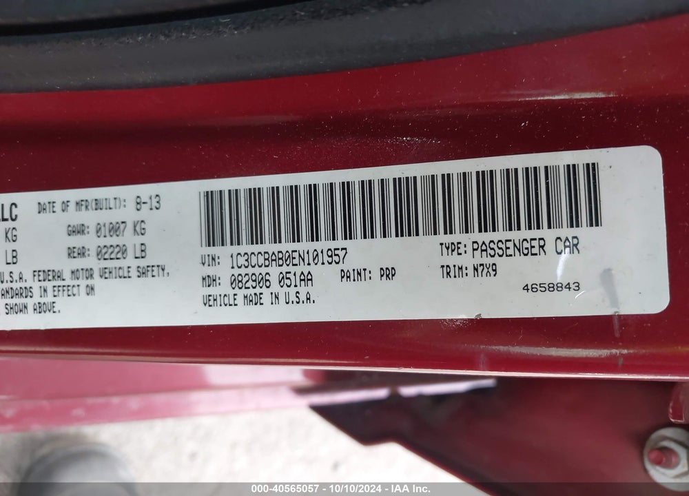 2014 CHRYSLER 200 LX VIN: 1C3CCBAB0EN101957