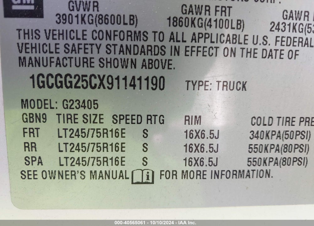 2009 CHEVROLET EXPRESS 2500 WORK VAN VIN: 1GCGG25CX91141190