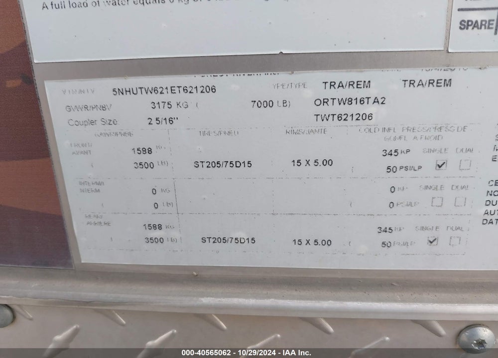 2014 CONTINENTAL CARGO VIN: 5NHUTW621ET621206