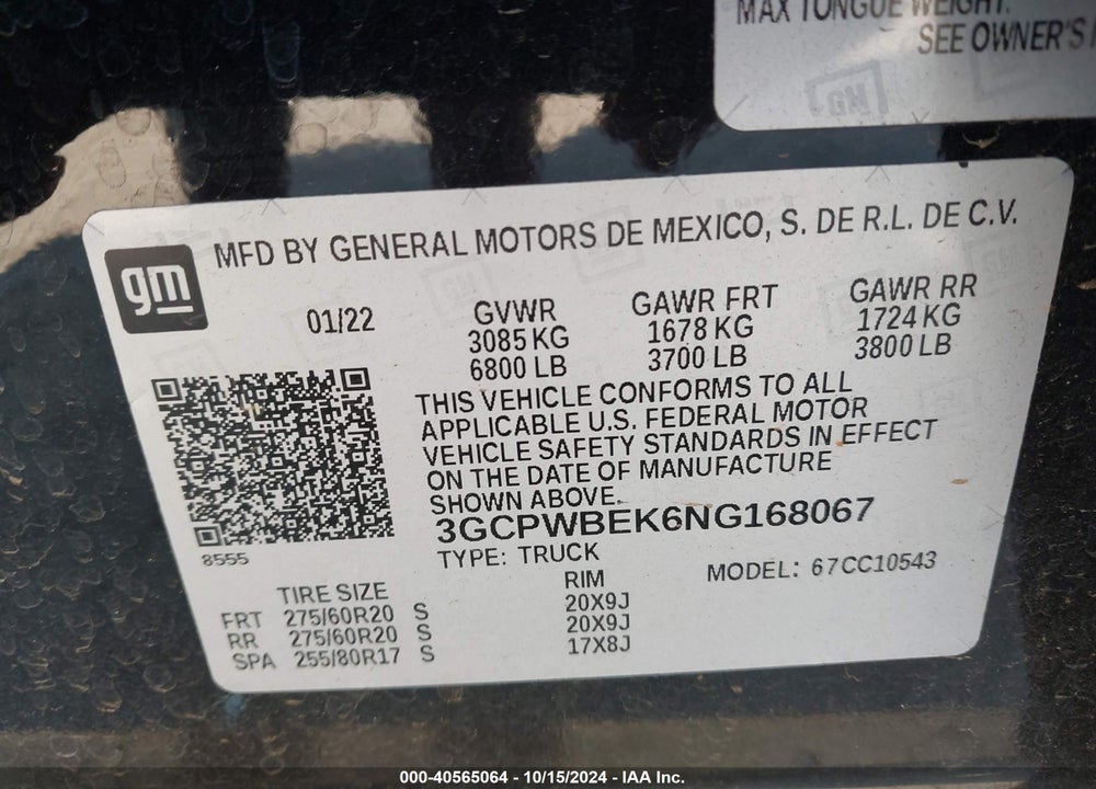 2022 CHEVROLET SILVERADO LTD VIN: 3GCPWBEK6NG168067