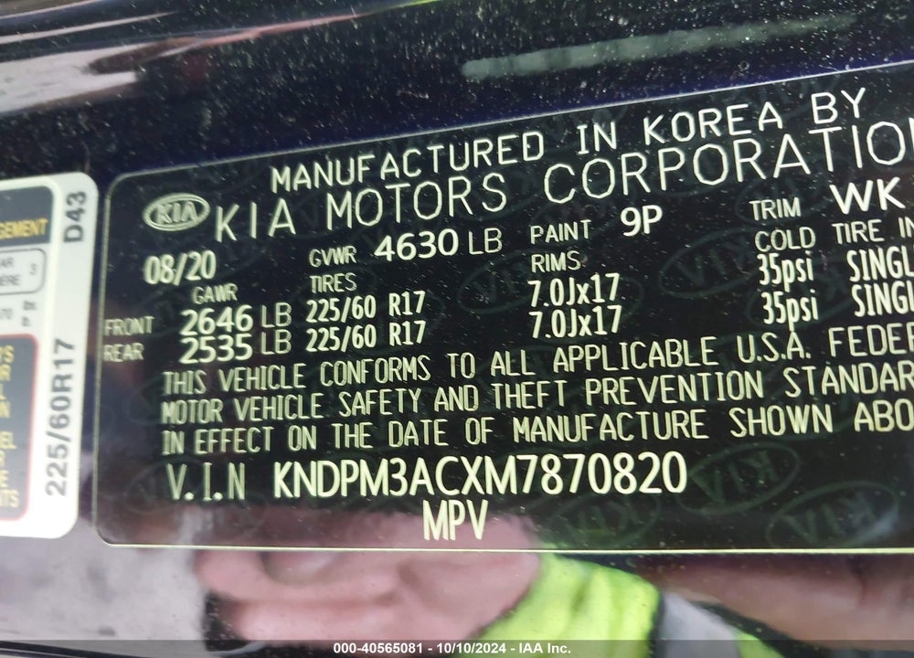 2021 KIA SPORTAGE LX VIN: KNDPM3ACXM7870820