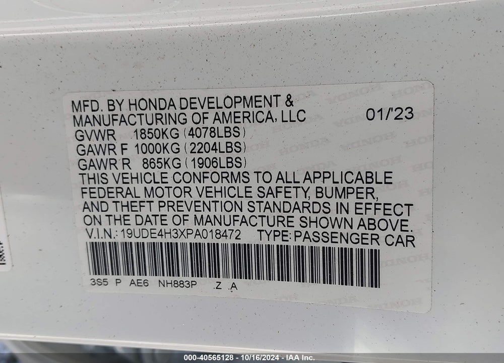 2023 ACURA INTEGRA A-SPEC VIN: 19UDE4H3XPA018472
