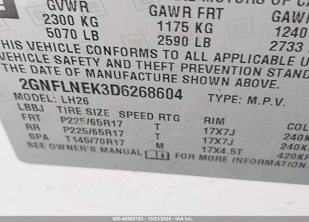 2013 CHEVROLET EQUINOX 2LT VIN: 2GNFLNEK3D6268604