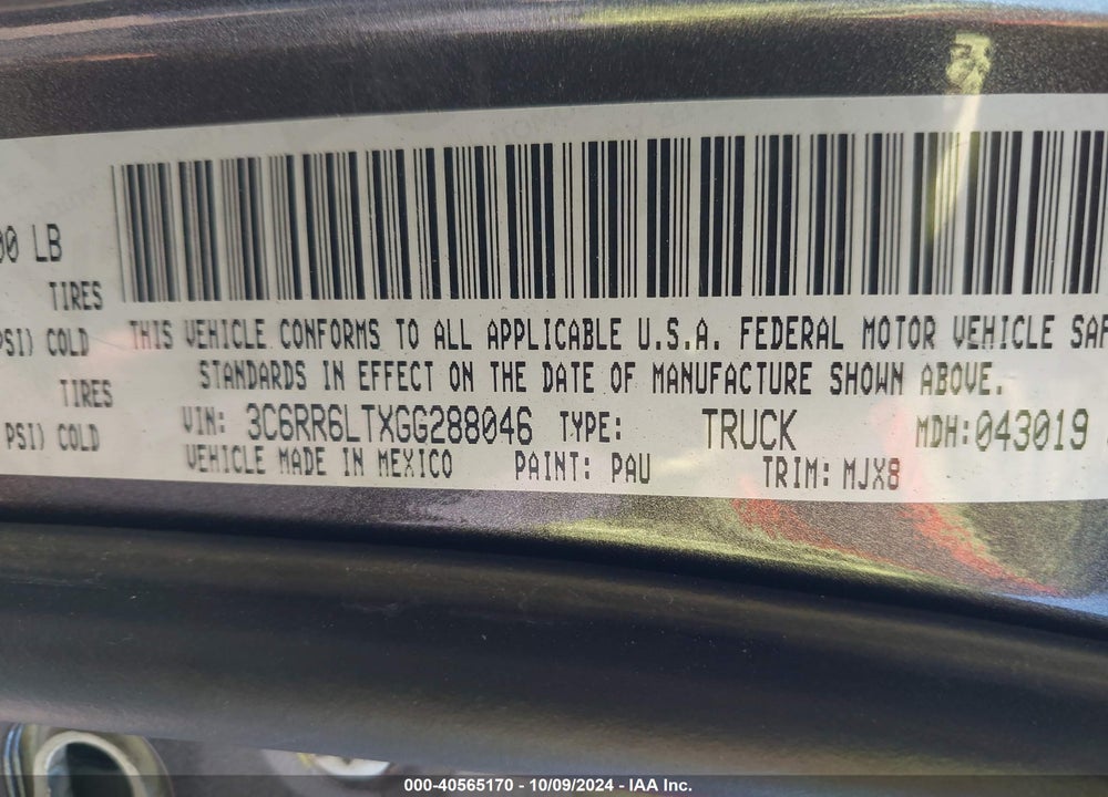 2016 RAM 1500 LONE STAR VIN: 3C6RR6LTXGG288046