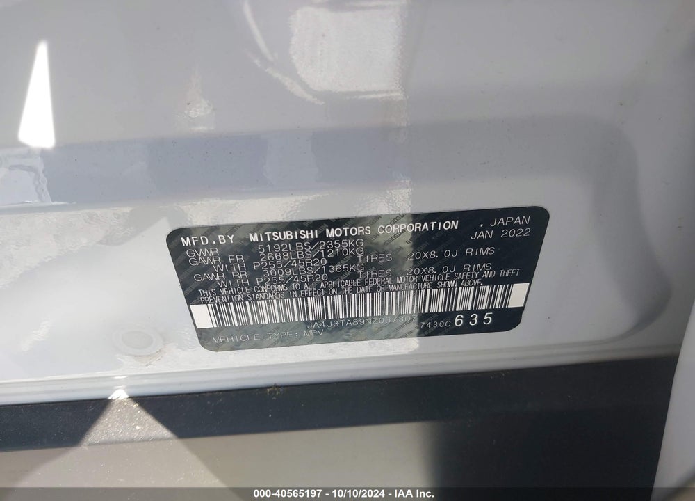 2022 MITSUBISHI OUTLANDER ES 2.5 2WD VIN: JA4J3TA89NZ067307