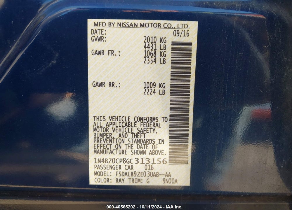 2016 NISSAN LEAF S VIN: 1N4BZ0CP8GC313156