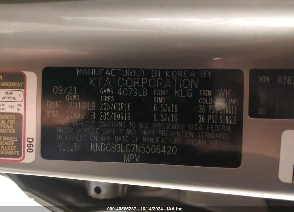 2022 KIA NIRO LX VIN: KNDCB3LC7N5506420