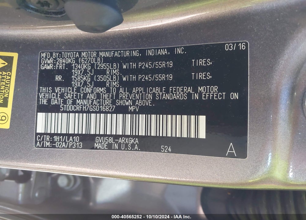 2016 TOYOTA HIGHLANDER HYBRID LIMITED VIN: 5TDDCRFH7GS016827
