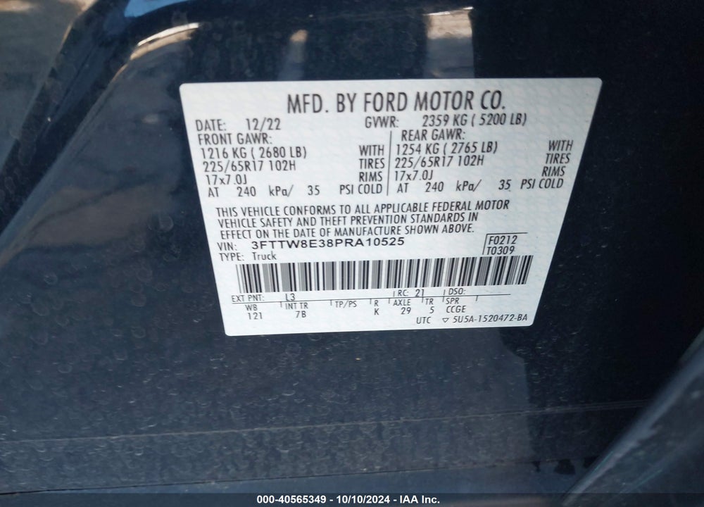 2023 FORD MAVERICK XLT VIN: 3FTTW8E38PRA10525
