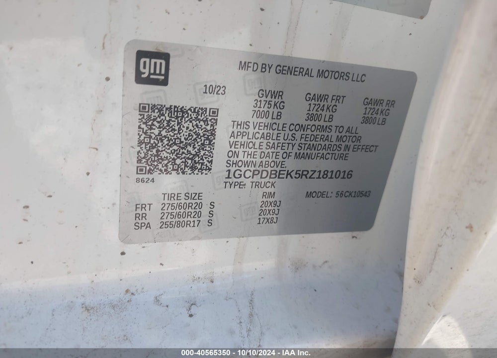 2024 CHEVROLET SILVERADO 1500 VIN: 1GCPDBEK5RZ181016