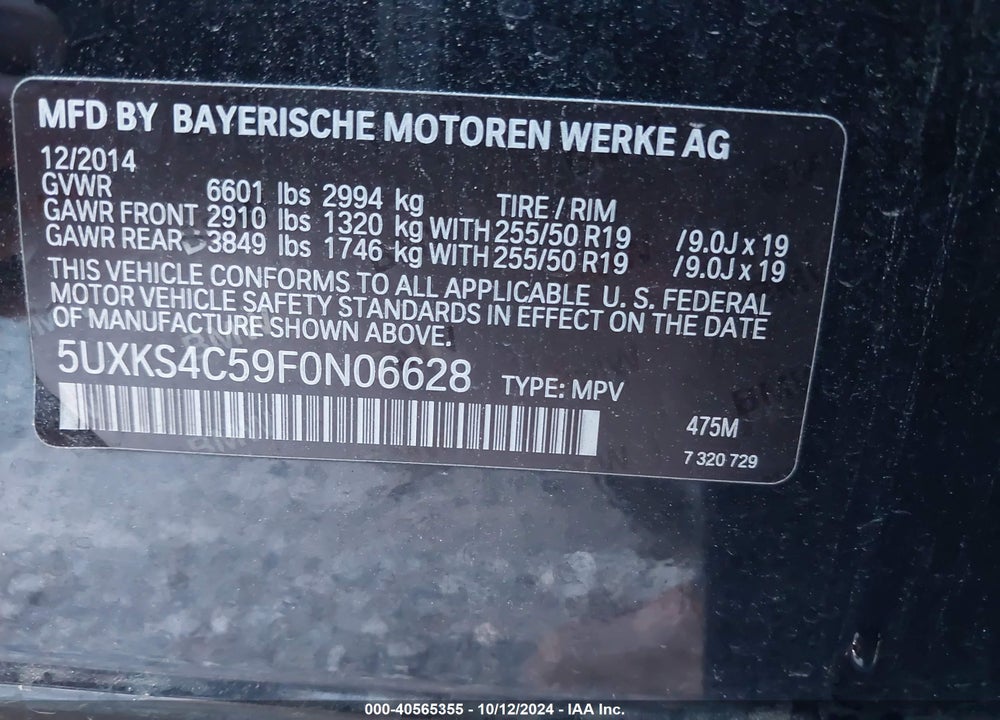 2015 BMW X5 XDRIVE35D VIN: 5UXKS4C59F0N06628