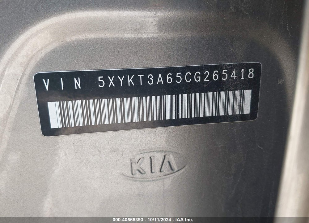 2012 KIA SORENTO LX VIN: 5XYKT3A65CG265418