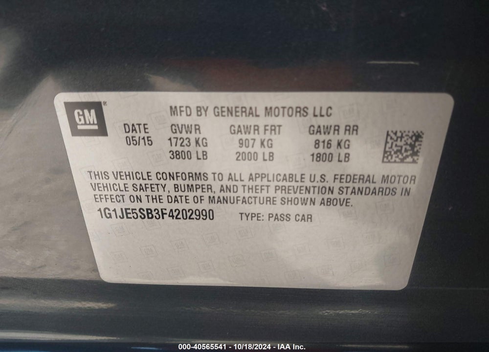 2015 CHEVROLET SONIC LTZ AUTO VIN: 1G1JE5SB3F4202990