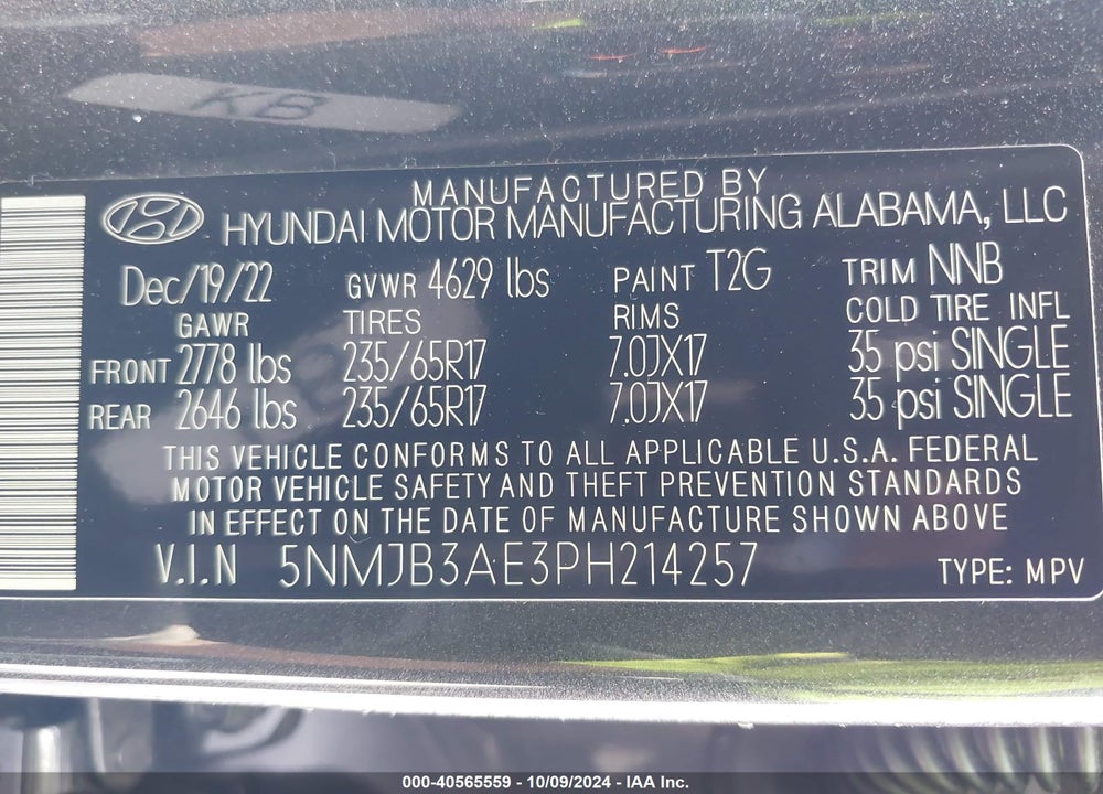 2023 HYUNDAI TUCSON SEL VIN: 5NMJB3AE3PH214257