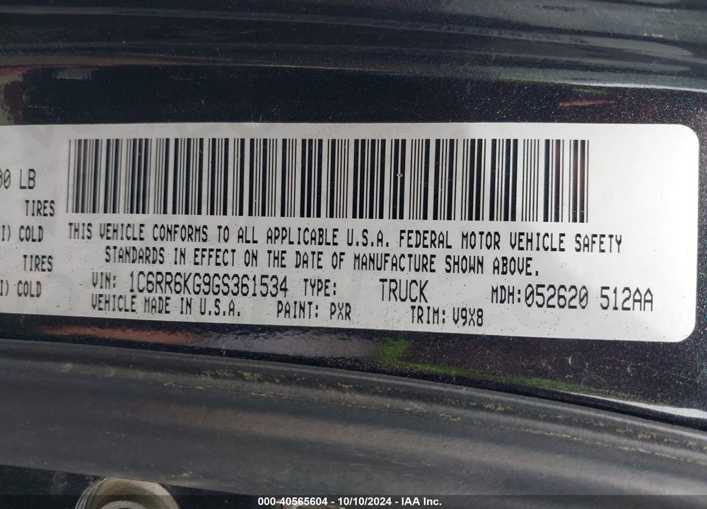 2016 RAM 1500 TRADESMAN VIN: 1C6RR6KG9GS361534
