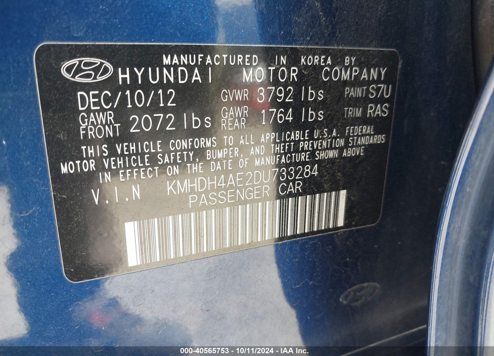2013 HYUNDAI ELANTRA GLS VIN: KMHDH4AE2DU733284
