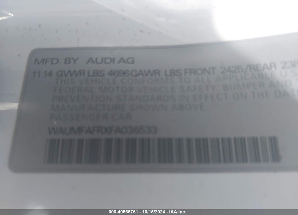 2015 AUDI A5 PREMIUM PLUS VIN: WAUMFAFRXFA036533