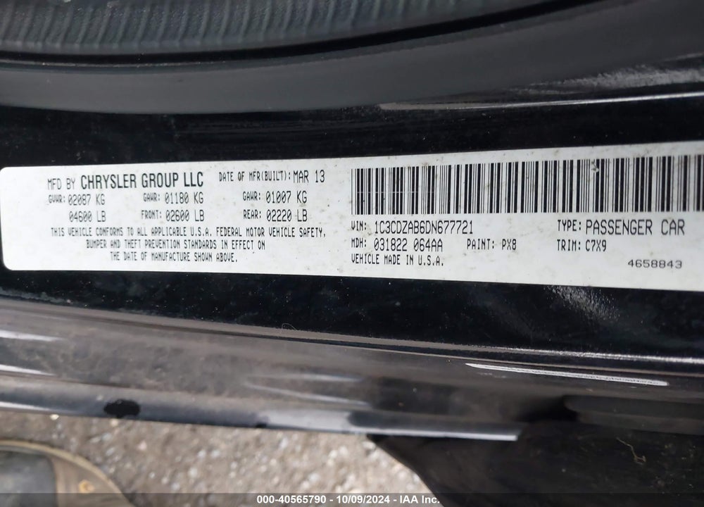 2013 DODGE AVENGER SE VIN: 1C3CDZAB6DN677721