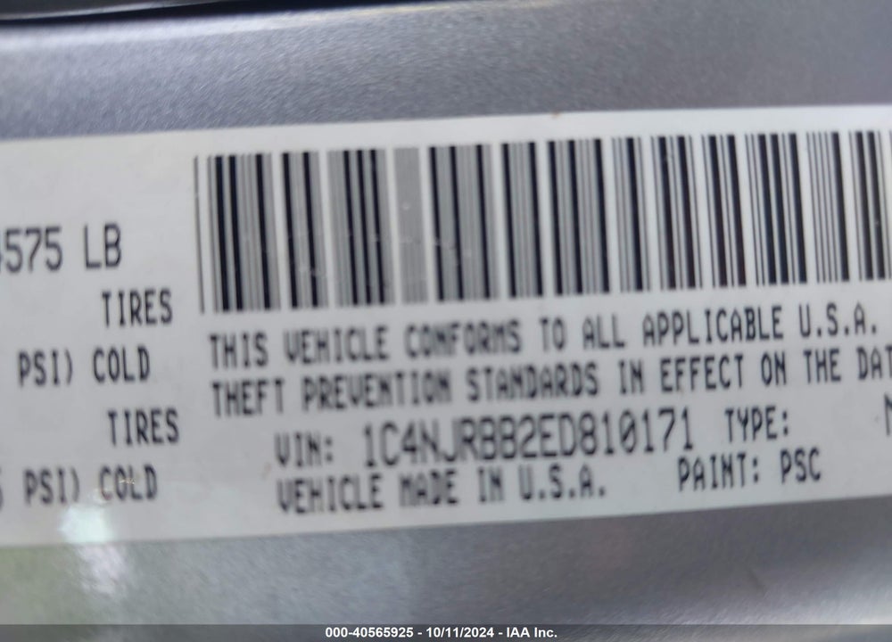 2014 JEEP PATRIOT SPORT VIN: 1C4NJRBB2ED810171