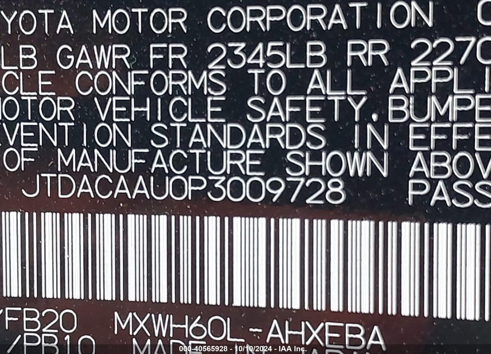2023 TOYOTA PRIUS LE VIN: JTDACAAU0P3009728