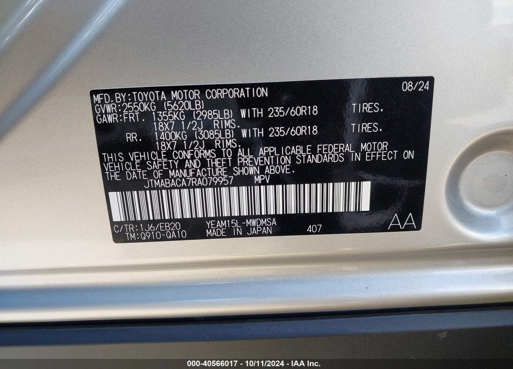 2024 TOYOTA BZ4X XLE VIN: JTMABACA7RA079957