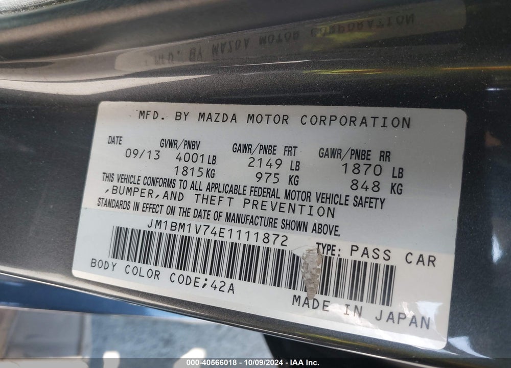 2014 MAZDA 3 I TOURING VIN: JM1BM1V74E1111872