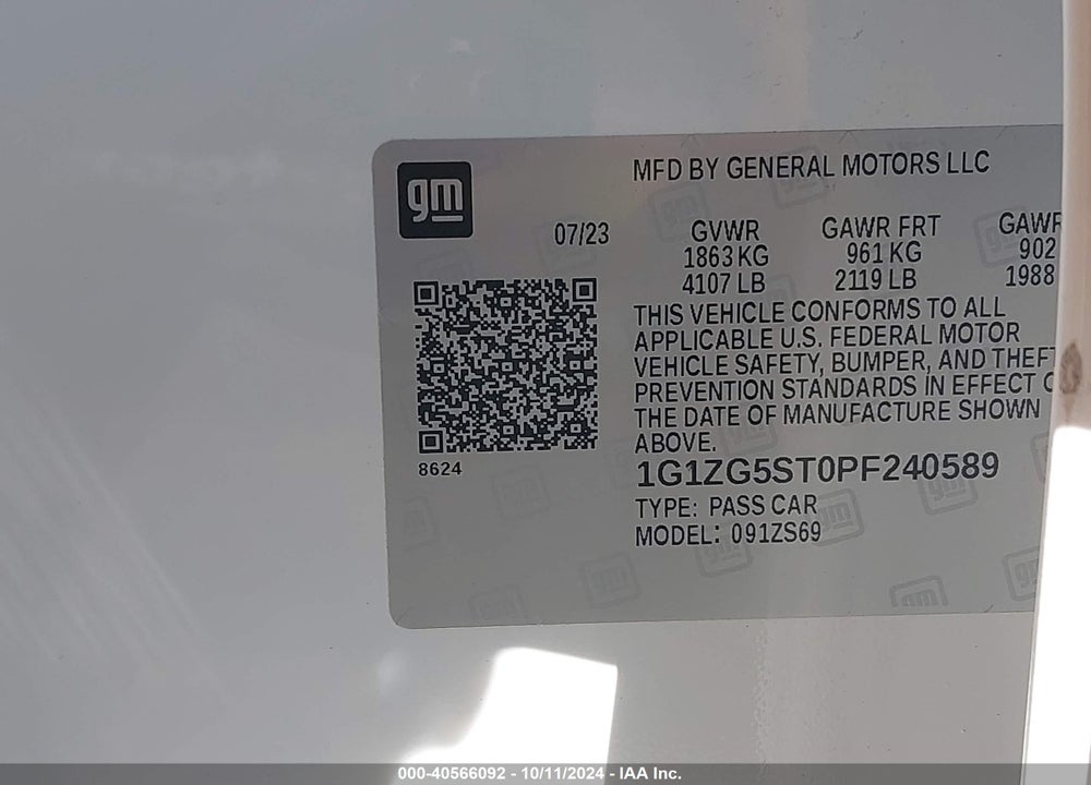2023 CHEVROLET MALIBU FWD RS VIN: 1G1ZG5ST0PF240589