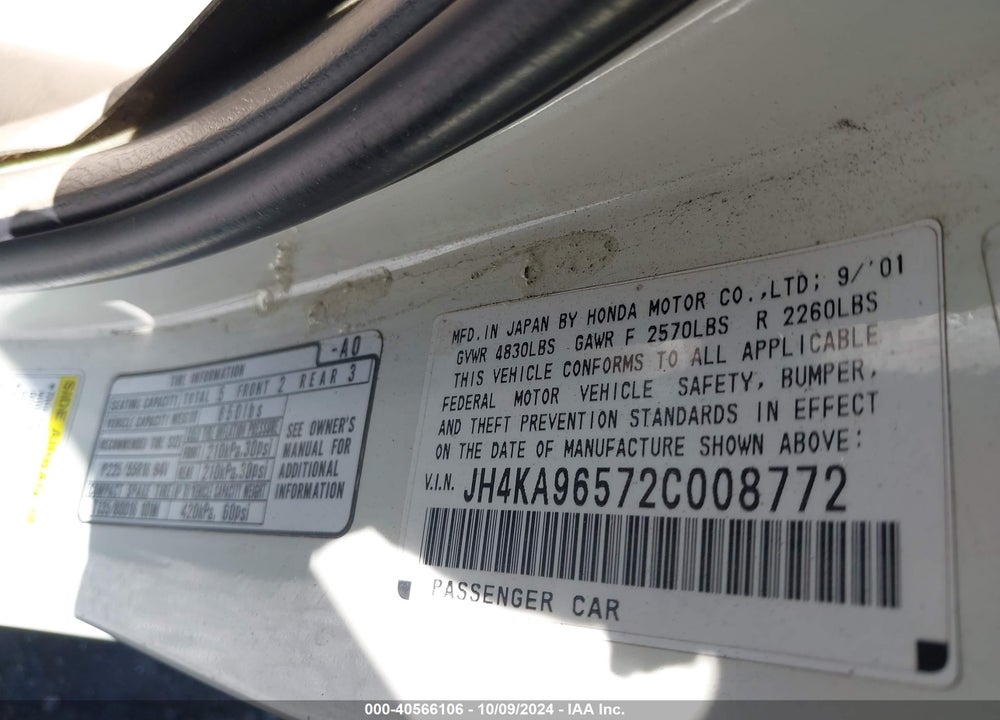 2002 ACURA RL 3.5 VIN: JH4KA96572C008772