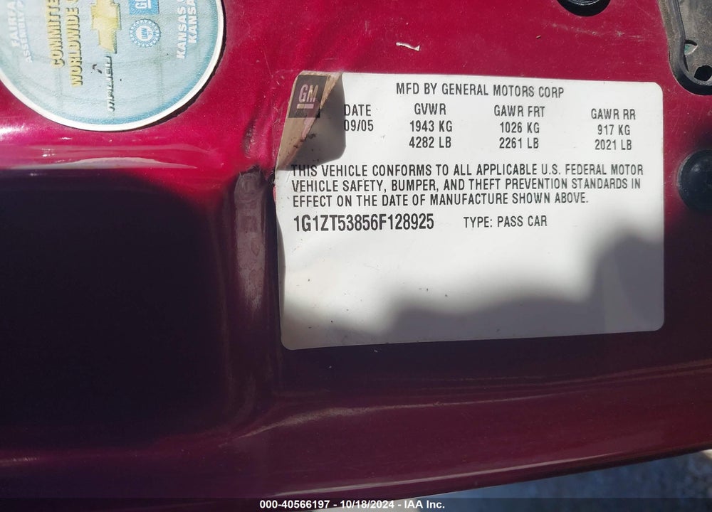 2006 CHEVROLET MALIBU LT VIN: 1G1ZT53856F128925